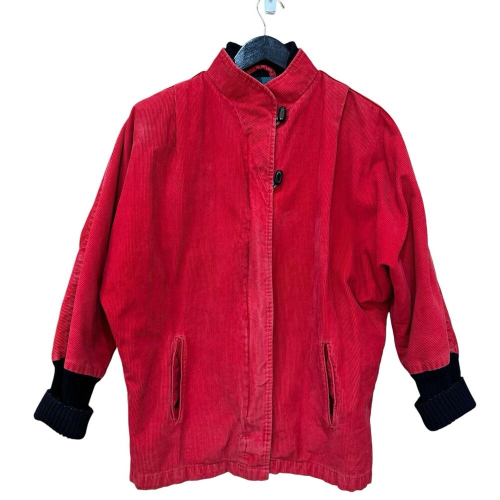 Vtg Red Corduroy Jacket Coat Retro Grunge Sz Small Toggle Closure
